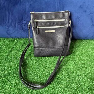 Stone Mountain Pebbled Leather Black Crossbody Bag MultiPocket Organizer Handbag